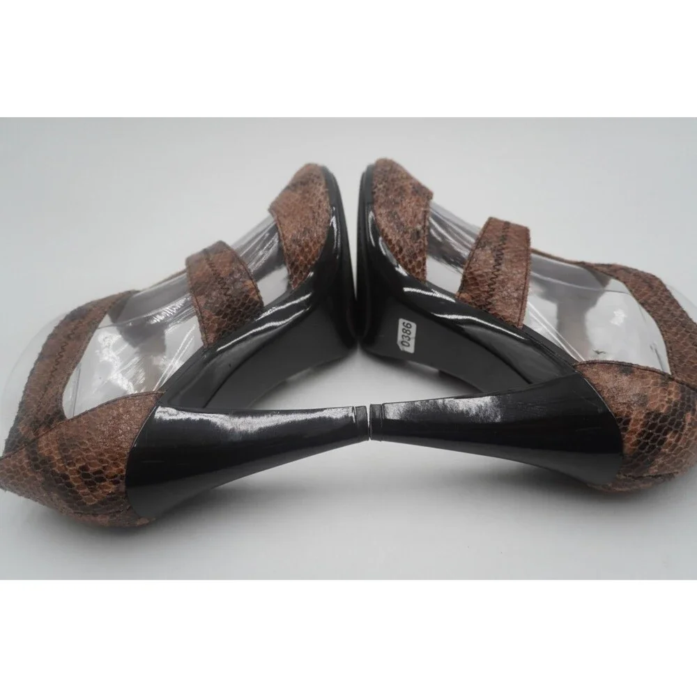 Michael Kors Berkley T-strap Chocolate Embossed Heel Sandals Front Zipper Sz 9M